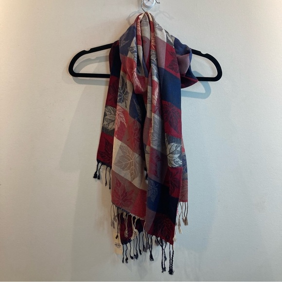 CHERIE BLISS Super Soft Colour Block Leaf Motif Large Pashmina Scarf Shawl NEW - Picture 5 of 8